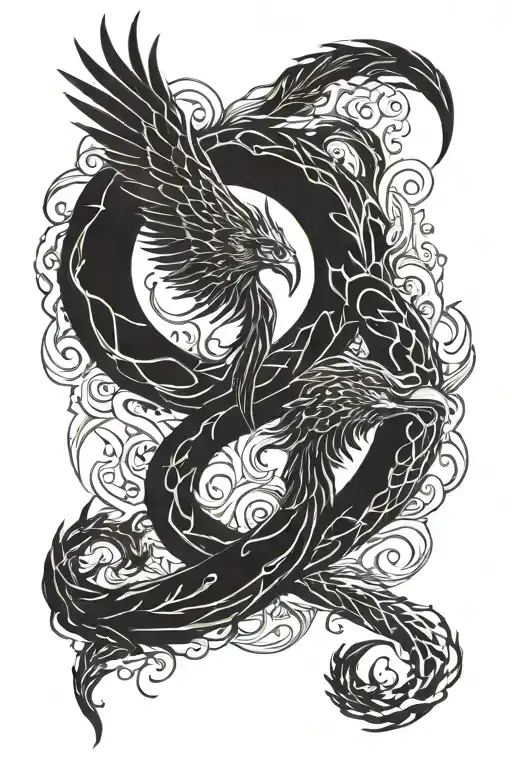 Ouroboros And Phoenix Semicolon Tattoo Design