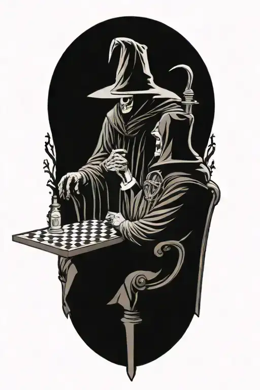 Grim Reaper And Plague Doctor Playing Chess