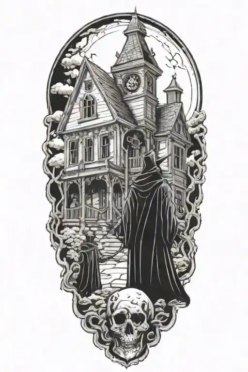 Grim Reaper And Plague Doctor Exploring A Haunted House