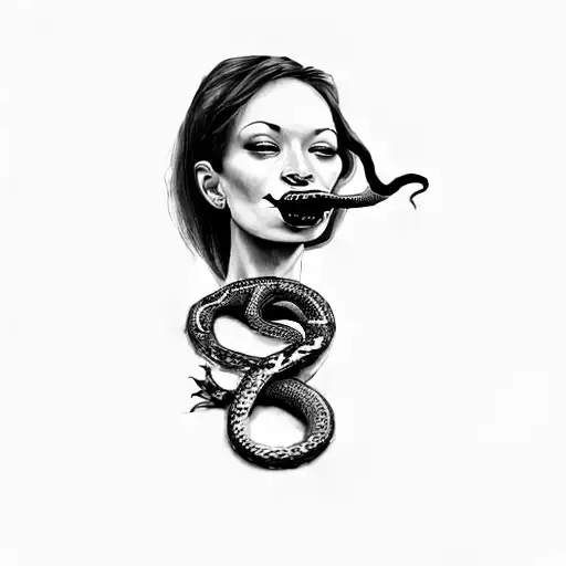 A Woman With A Snake In Her Mouth