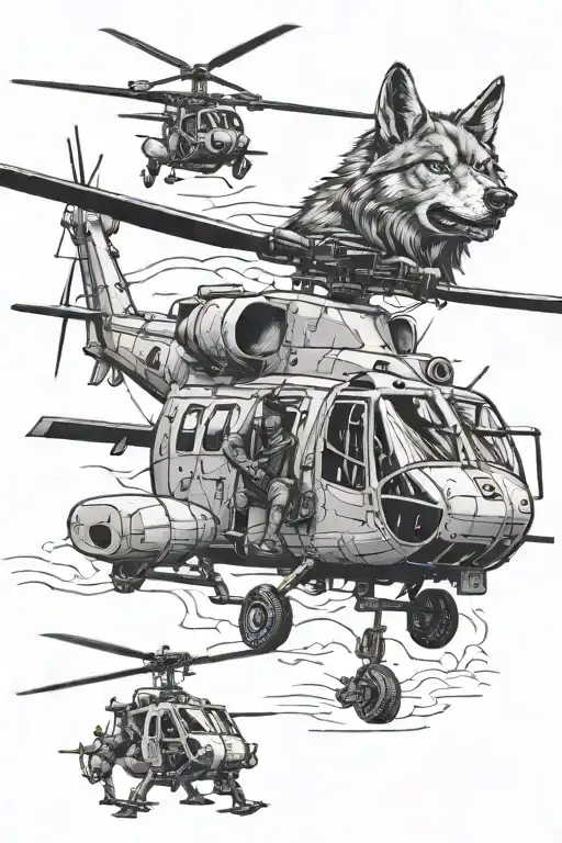 Soldier Wolf Commanded Helicopter With Soldiers Descend