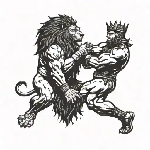 A Lion Wrestler With A Crown Facing Off Against A Fierce Opponent
