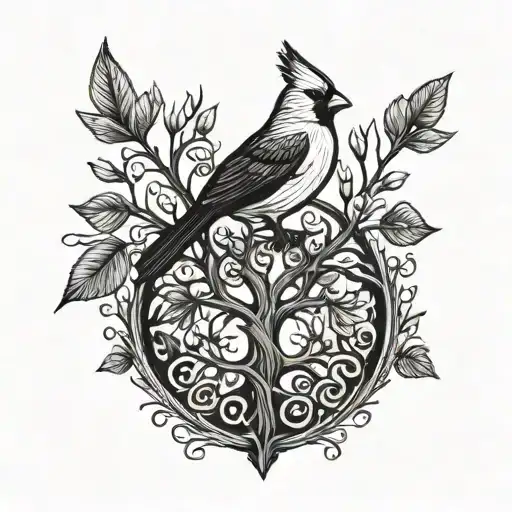 Tree Of Life And Cardinal Bird