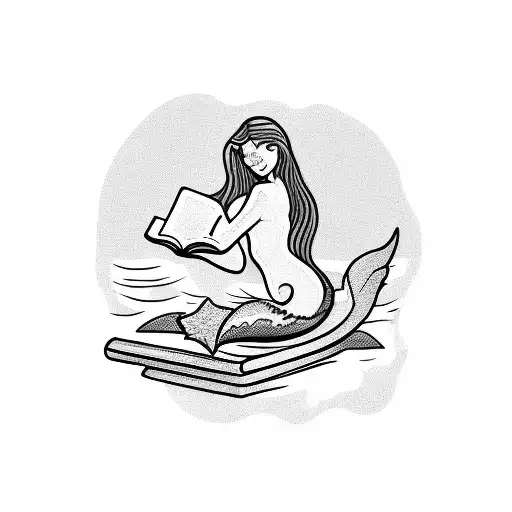A Mermaid Reading A Book On A Rock In The Middle Of The Ocean