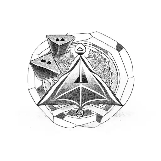 A Blackwork Tattoo Of A Mercedes Car Surrounded By A Deck Of Cards And Dice