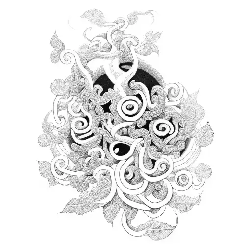 A Medusa Surrounded By Vibrant Green Vines And Flowers