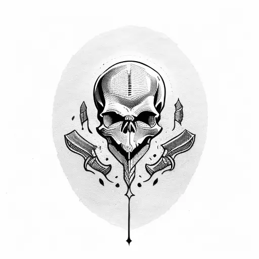 Skull With A Knife Through Its