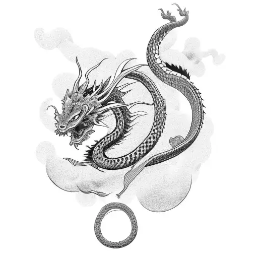 Japanese Dragon With Snake