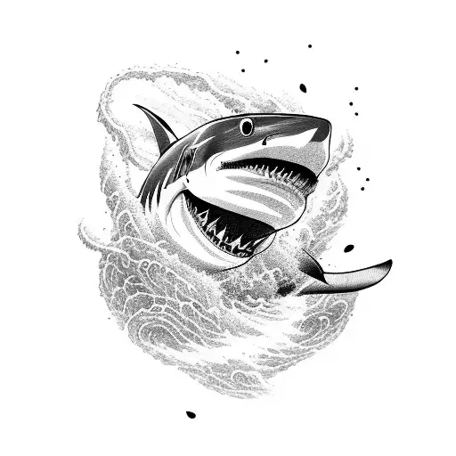 Shark With Waves And Lightnight Anime Style