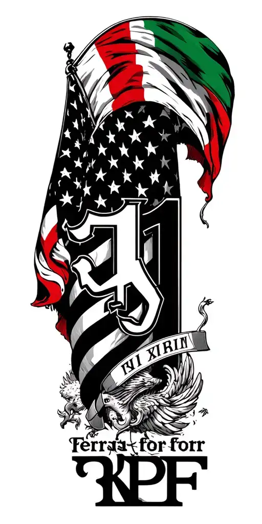 Ferrari Prancing For And Italian Flag And American Flag And Roman Numeral 11 And The Initial Rrf