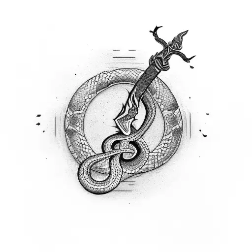 A Black Arts Inspired Tattoo Featuring A Snake Wrapped Around A Sword