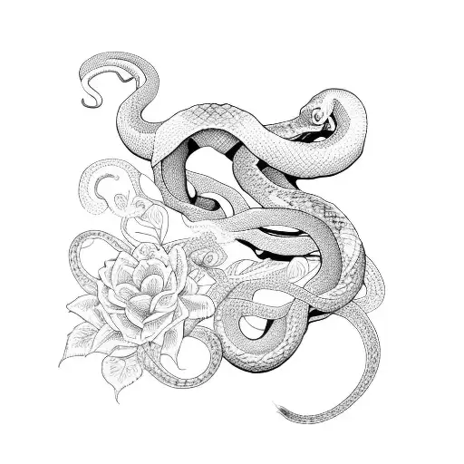 Snake With Higanbana Flowers Sleeve