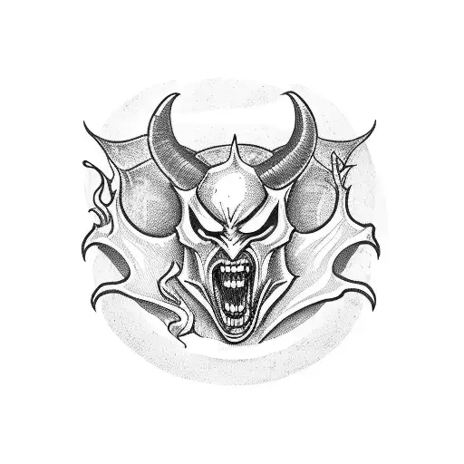 A Blackwork Tattoo Of A Devil Drinking Coffee While Driving An Amazon Delivery Van