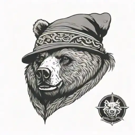Grizzly Bear Head With Russian Hat And Soviet Union Symbol