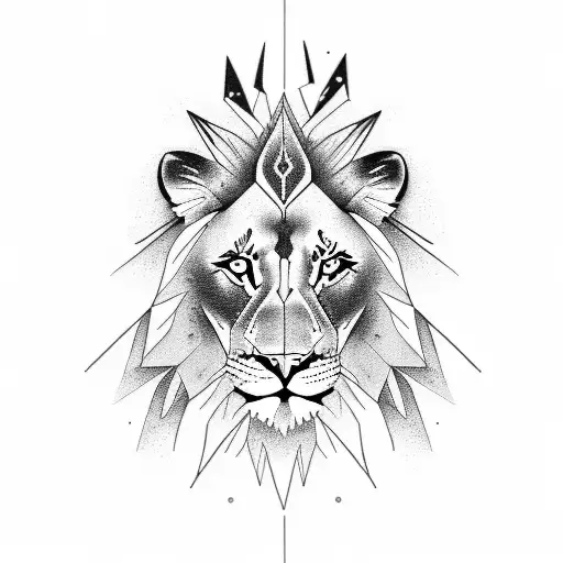 A Minimalist Tattoo Of A Majestic Lion Surrounded By A Lush Forest