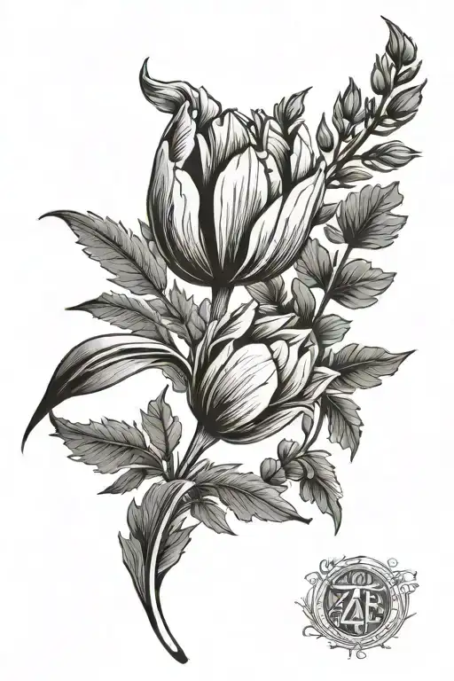 Dutch Tulip And New Zealand Fern Leaf