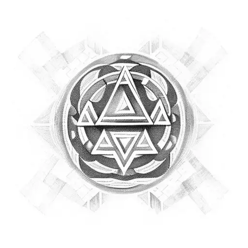 Valknut Symbol With Atlas Globe Connected By Tribal Patterns