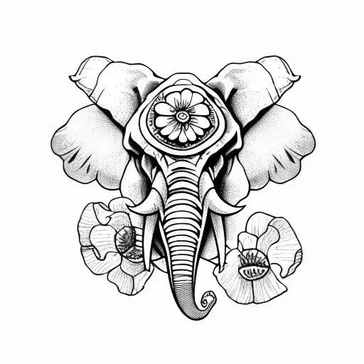 Elephant Skull With Poppies