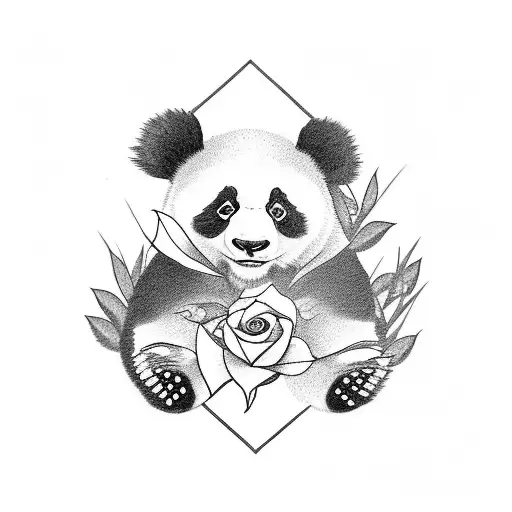 A Panda With A Rose In Its Pupils