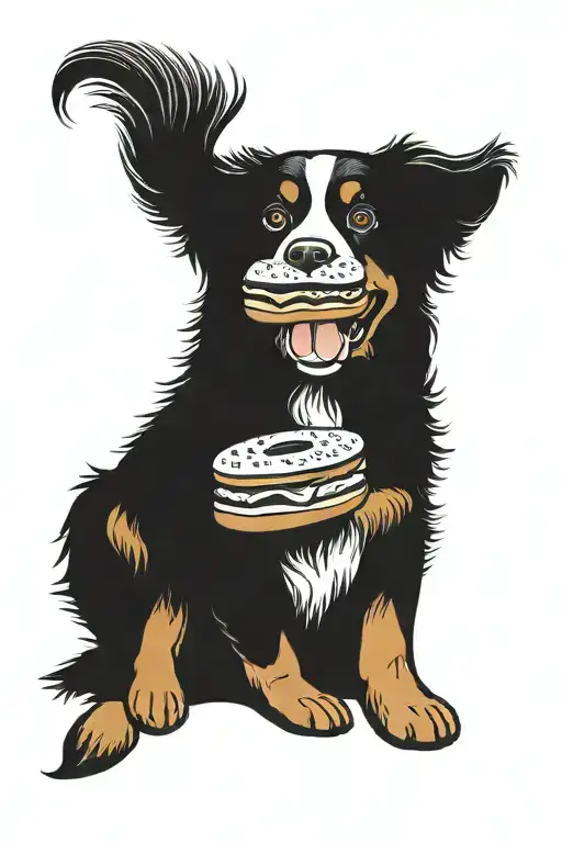 Bernese Mountain Dog Holding Donuts Stacked On Top