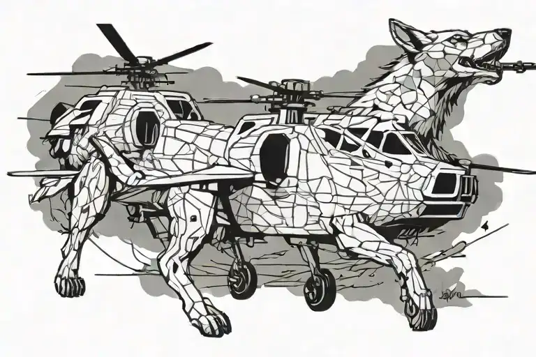Combat Helicopter Army Soldiers And A Wolf