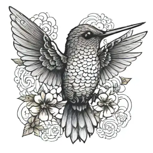 Hummingbird With Eyes On Open Wings And