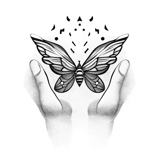 Hand Tattoo With Moth