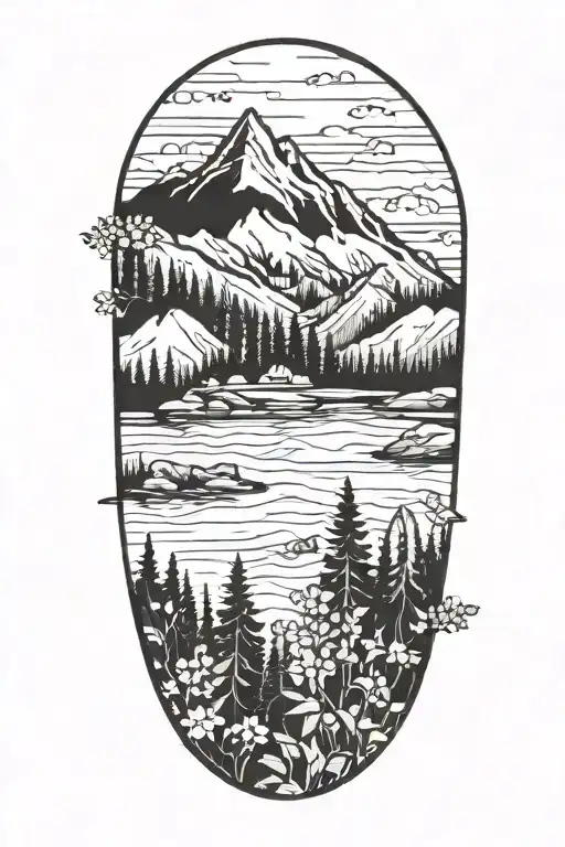 Mountains Trees Lake Forget Me Nots