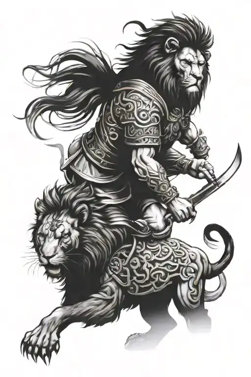 Realism Lion And Asian Warrior Theme