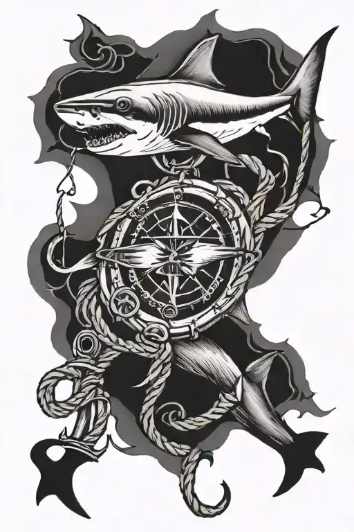 Shark With Anchor Compass And Rope