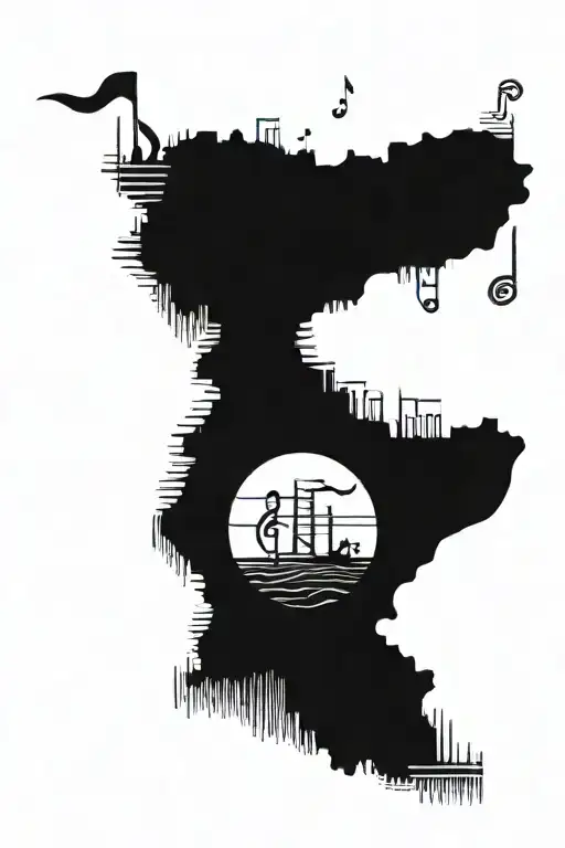 A Surreal Landscape Of Music Notes Morphing Into Travel Destinations With Hidden Drug References