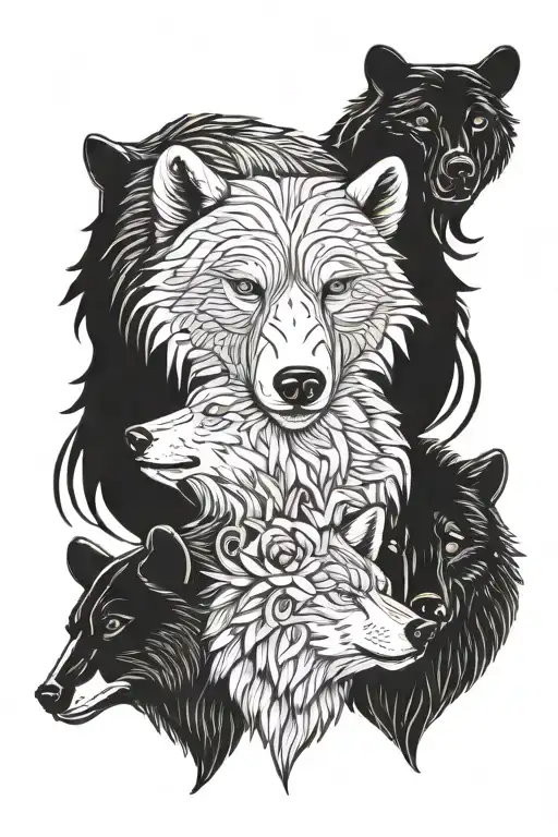 Bear Wolf And Stag Heads One