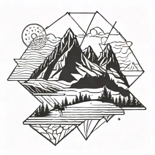 A Geometric Mountain Landscape With A Hidden Pokemon Silhouette