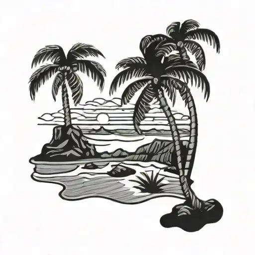 Dark Beach Scene With Palm