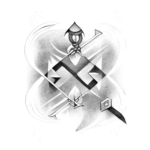 An Arrow With Latin Proverbs And Ying Yang Symbol