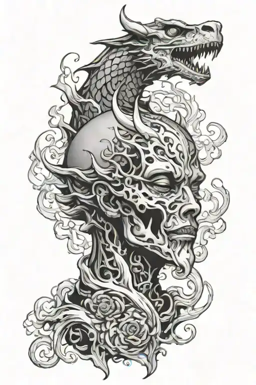 Death Mask With Smoke And Dragon Flying