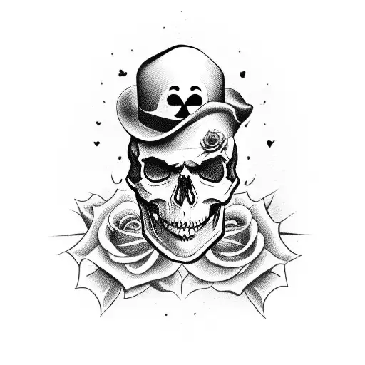 A Skull Clown With Cards And Roses