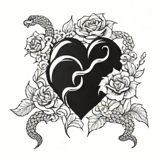 Heart Woth Flowers And Snake