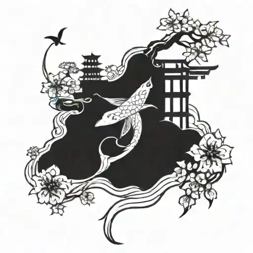 Tori Gate Pec To Cherry Blossom Tree Bicep To Koi Fish Forearm