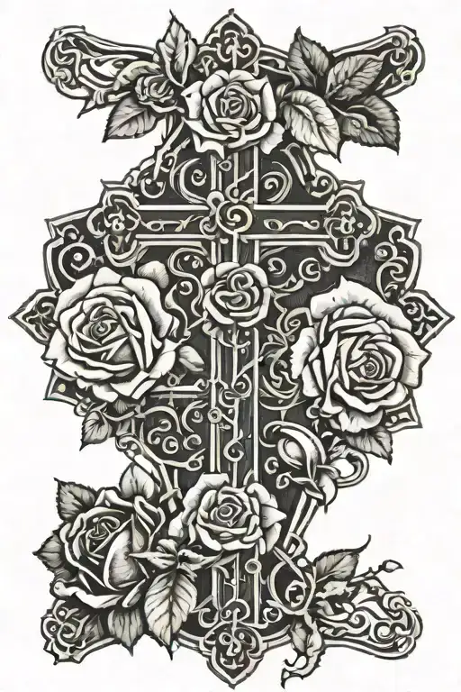 Catholic Cross With Roses And 444 Next To It