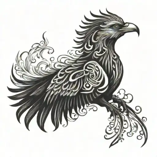A Phoenix Rising From The Ashes Symbolizing Strength And Resilience In Blackwork Style