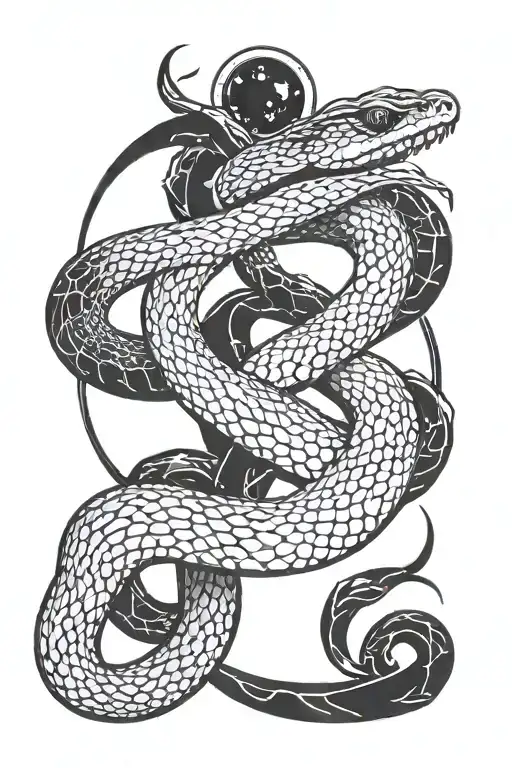 Snake With The Moon Surrounded