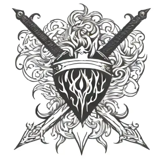 Heart On Fire With Two Swords Stuck In It