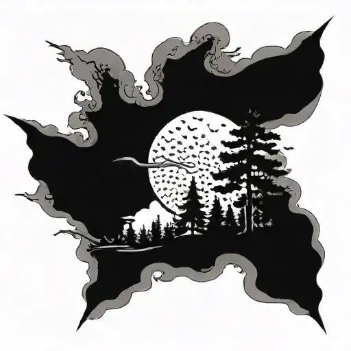 A Powerful Storm Brewing Over A Serene Forest Scene