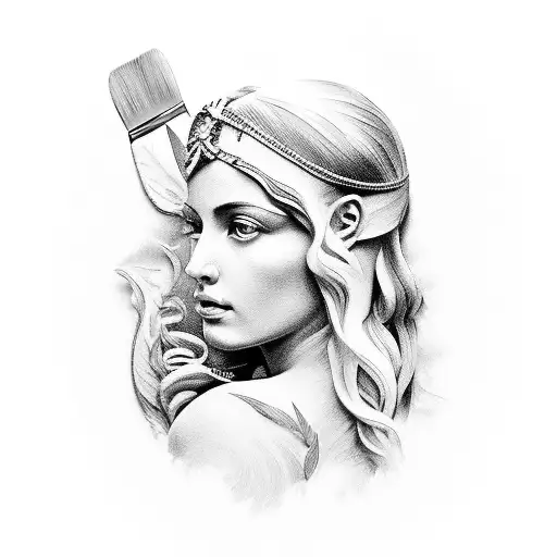 A Realistic Portrait Of A Greek Goddess Holding A Paintbrush