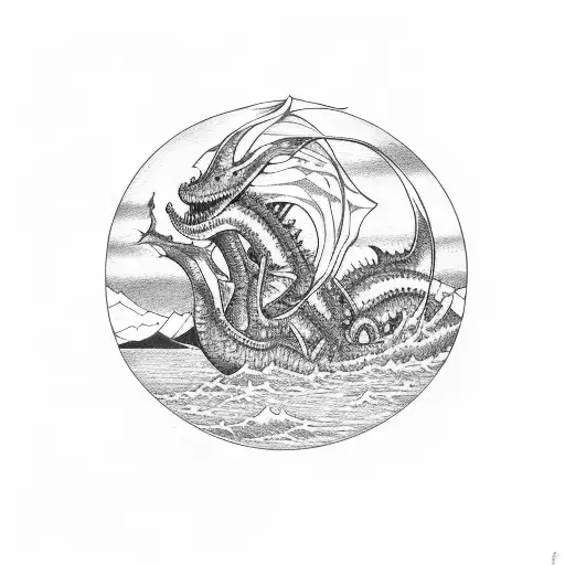 Ogopogo Lake Monster Wrapped Around Cicumference Of Circle