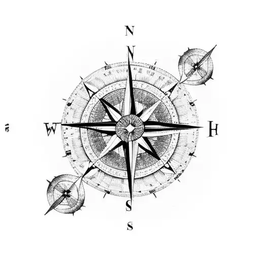 A Compass Rose With The Needle Pointing Towards A Beautiful Beach Scene