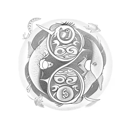A Yin And Yang Symbol With Fish Swimming In Opposite Directions