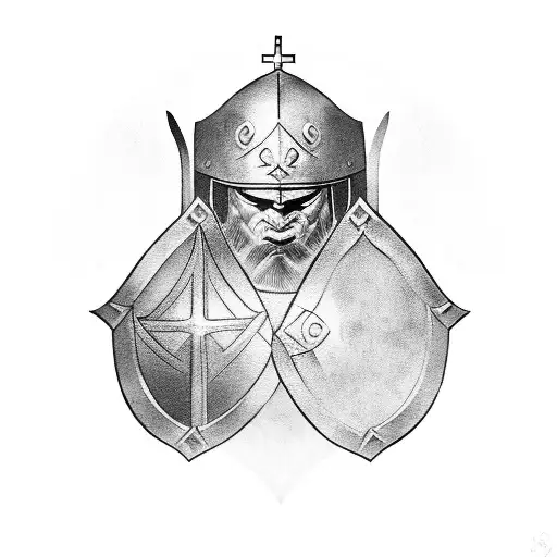 Christian Warrior With A Sword And Shield In A Blackwork Style
