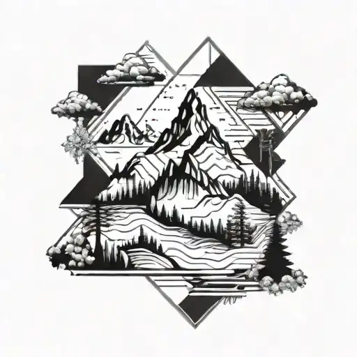 A Geometric Mountain Landscape With A Hidden Gym Equipment Integrated Into The Design